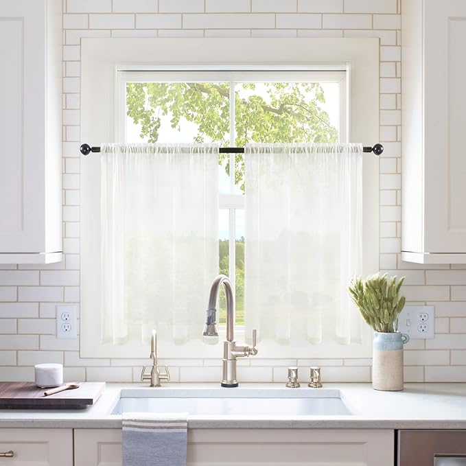 MIULEE 2 Panels Kitchen Tiers Half Window Sheer Curtains Rod Pocket Voile Drapes for Kitchen Bathroom Small Windows 29 by 45 Inch Ivory