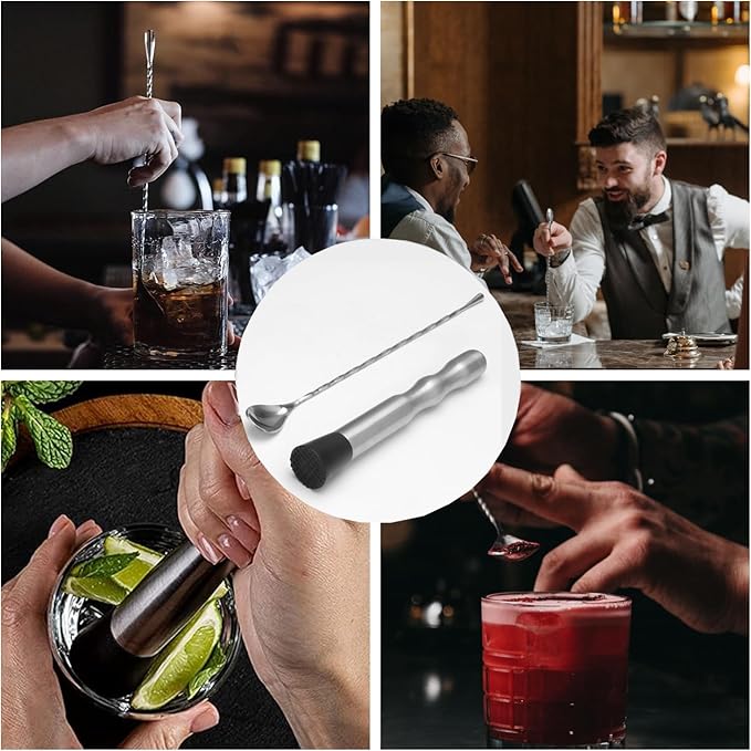 Stainless Steel Cocktail Muddler & Long Handle Stirring Spoon 2-Piece Set - Professional Bartender Tools for Mojitos, Fruit Drinks & Cocktail Mixing