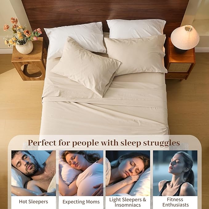 MEISHANG 100% French Pure Linen Sheets Queen Size - Bed Sheets 4 Piece Sets, Soft Durable Flax Linen, Anti-Tear Breathable Oeko-Tex Certified with 16" Deep Pocket (Linen)