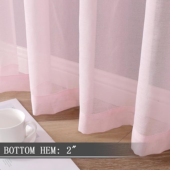 Tollpiz Sheer Tier Curtains Kitchen Linen Textured Half Curtain Sheers Light Filtering Rod Pocket Voile Bathroom Short Curtains for Farmhouse, 25 x 30 inches Long, Pink, Set of 2 Panels