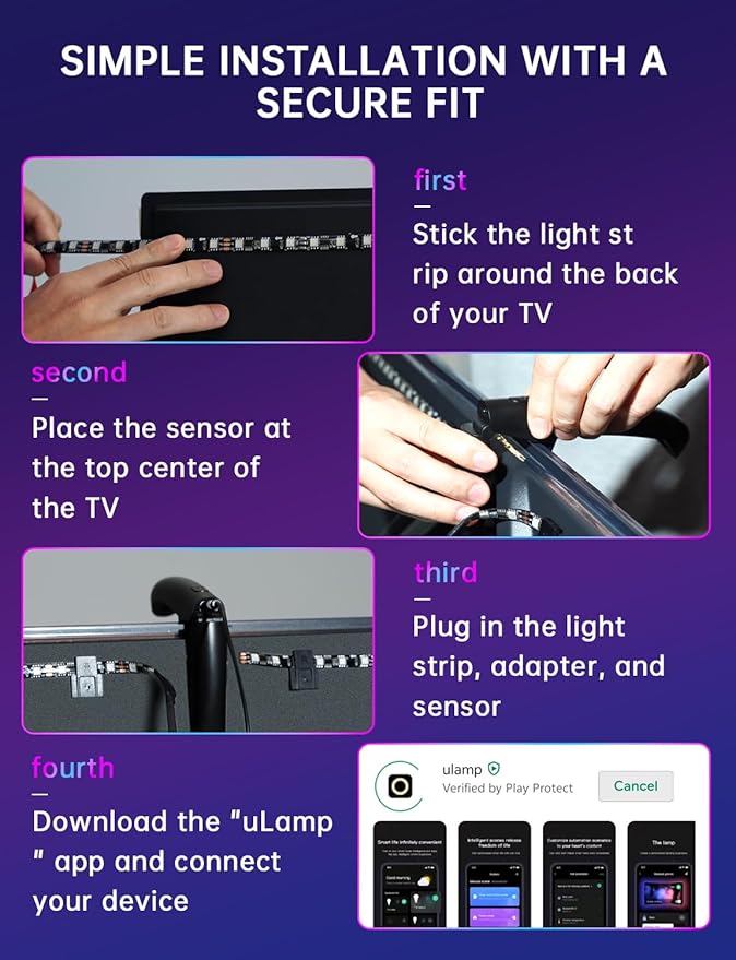 TV LED Backlight Sync to Screen – 11.5ft LED Lights for 32-50 Inch TVs & PC Monitors, Smart App Control TV Lights That Change with TV, USB-C Powered RGB Strip Lighting