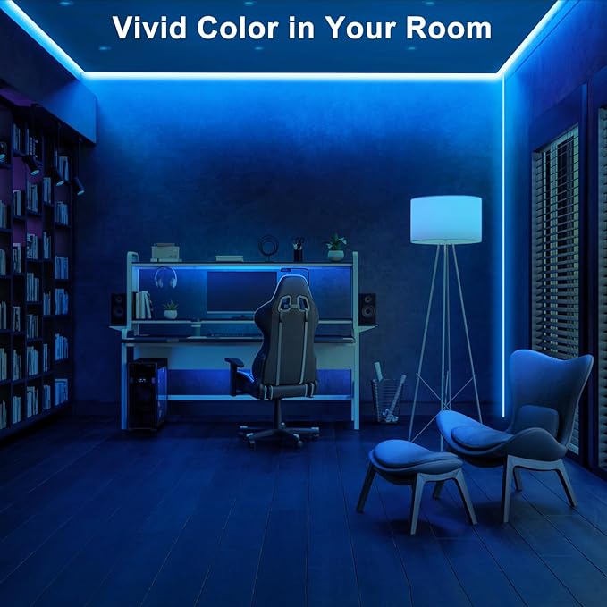 16.4ft Ice Blue COB Led Strip Lights with RF Remote, Dimmable Bright Adhesive Indoor Led COB Light Strip for Cabinet, Painting, Room, Bed