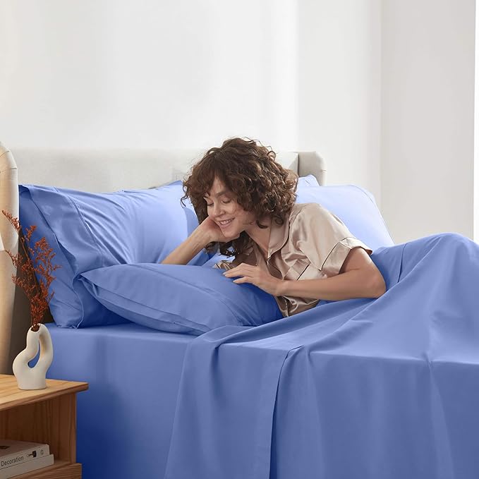 Nestl Extra Deep Queen Sheet Set - 6 Piece Breathable & Cooling Sheets - Hotel Luxury Bedding Set w/18-24 Inch Deep Pockets - Easy & Secure Fit - Super Soft, Wrinkle Free & Comfy - Calm Blue