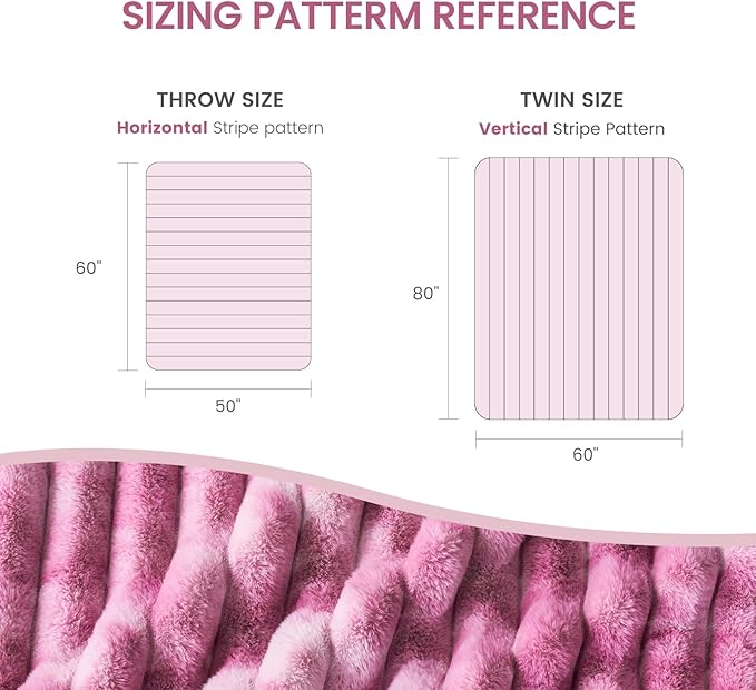 Cozy Bliss Faux Fur Throw Blanket for Couch, Cozy Warm Plush Striped Blanket for Sofa Bedroom Living Room, 60 * 80 Inches Tie-dye Pink