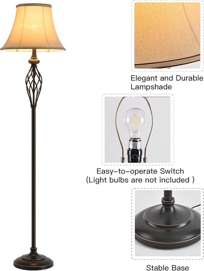 3 Pack Lamp Set, Living Room Lamp Set with Vintage Brown Fabric Shades, Bronze Finish, Solid Iron