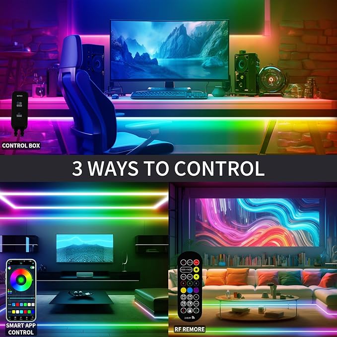 40ft COB RGB+IC LED Strip Lights, Bright Dream Color COB LED Light Strip with RF Remote App Control Music Sync Color Changing for Game Room Bedroom Kitchen Lighting Home Decor(2 Rolls)