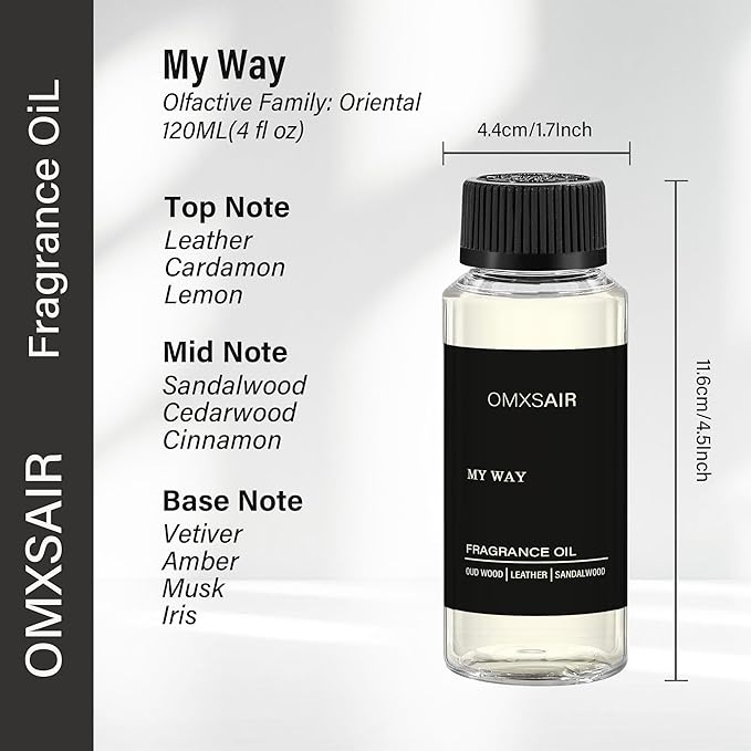 My Way Hotel Diffuser Oil & Home Luxury Fragrance Scents -120ml- Comforting Sandalwood, Cedarwood & Iris - Aromatherapy Oil Blends My Way Fragrance Essential Oils for Diffuser