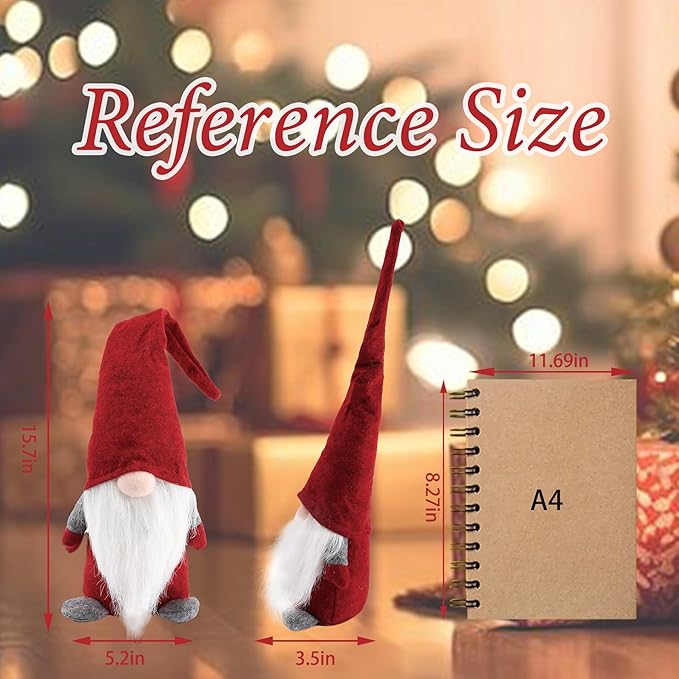 16" Handmade Christmas Gnome Doll – Scandinavian Tomte Yule Santa Nisse, Nordic Plush Elf Figurine, Good Luck Holiday Decoration for Home, Christmas Tree, Halloween & Thanksgiving (Red)