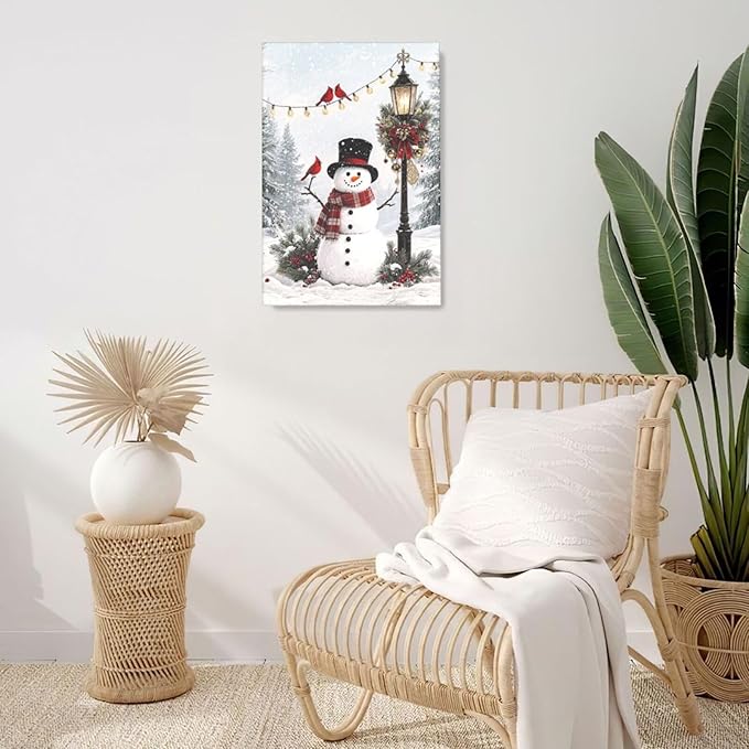 Zyphren Snowman Wall Art Winter Picture Wall Decor Christmas Canvas Print Snowman Painting Home Artwork Gifts for Living Room Bedroom Bathroom 16"x24"