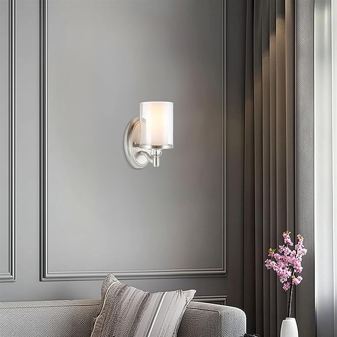 Kira Home Victoria 10" Transitional Wall Sconce, Frosted Glass Inner Shade + Clear Seeded Glass Outer Shade, Brushed Nickel Finish