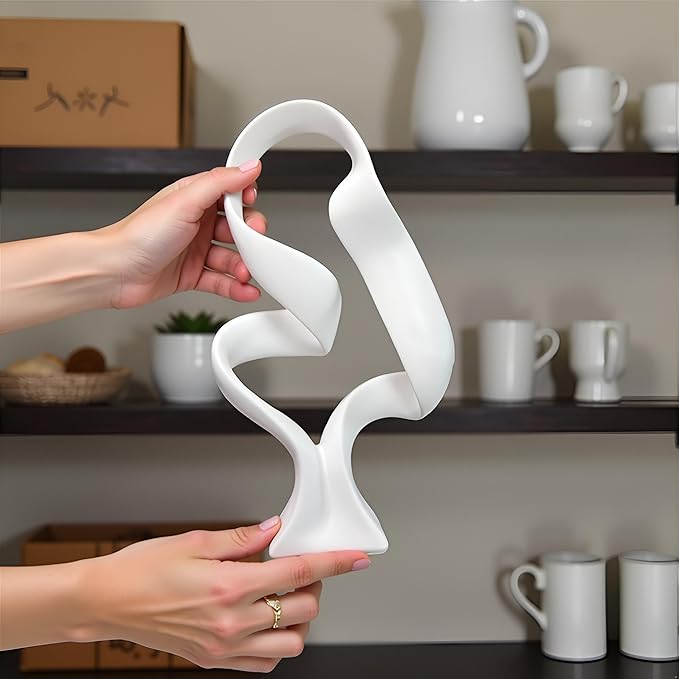 15" Modern Abstract Ribbon Decorative Sculpture, Knot Sculptures,Home Decor,Coffee Table Statues,Dining Living Room Desk Decor(White)