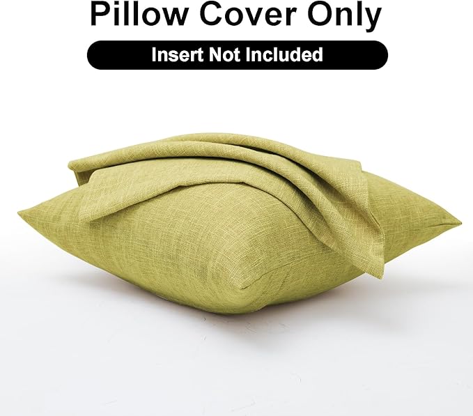 JIUZHEN 18x18 Inch Green Faux Linen Pillow Covers Set of 2, Farmhouse Rustic Decorative Cushion Covers for Sofa Bed, Soft Breathable Washable Zippered Pillowcase