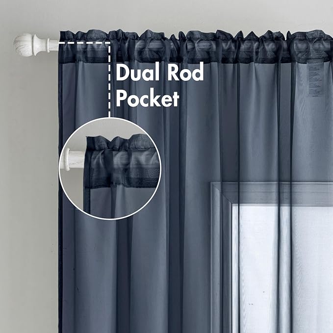 MIULEE 2 Panels Navy Blue Sheer Curtains 90 inches Long Window Curtains Rod Pocket Elegant Window Voile Panels/Drapes/Treatment for Bedroom Living Room (54X90 Inches)