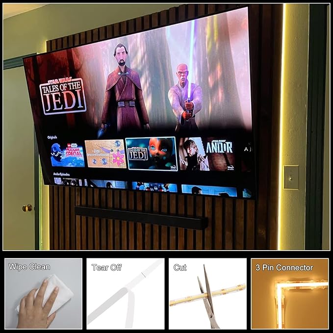 20ft COB LED Strip Lights, Bluetooth Smart App Tunable 3000K~6500K White Daylight to Warm White Light Strip with Remote Dimmable for Bedroom Kitchen Home Lighting