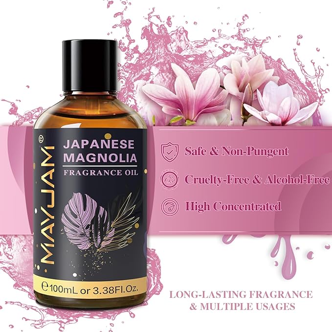 MAYJAM 100ML/3.38FL.OZ Japanese Magnolia Fragrance Oils with Glass Dropper, Essential Oils for Diffusers for Home, Long Lasting Scented Oils for Diffusers Soap Candle Making