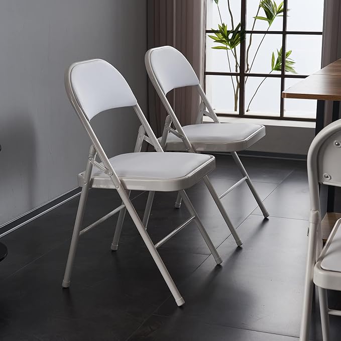 Karl home 8 Pack White Folding Chairs with Padded Seats for Outdoor & Indoor, Portable Stackable Commercial Seat with Steel Frame for Events Office Wedding Party, 330lbs Capacity