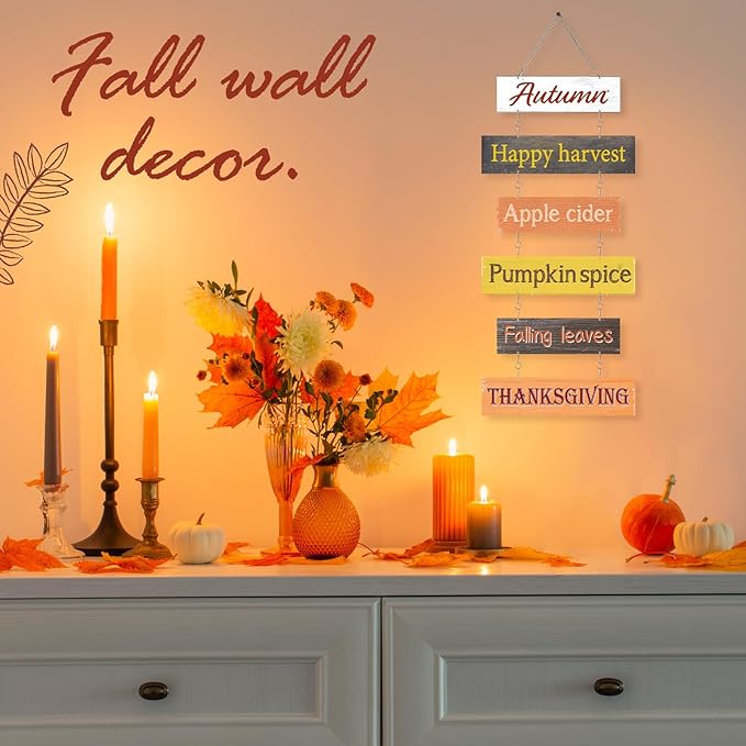 Hotop Fall Decorations for Home Thanksgiving Hanging Signs Wooden Wall Plaque Autumn Wall Hanging Decor for Home Thanksgiving Autumn Office Indoor Outdoor Door Decor Sign(Vivid Colors)