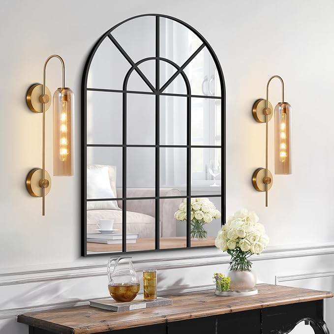 BOKT 1 Light Modern Amber Glass Wall Sconce 31" Mid Century Brushed Brass Tube Wall Sconces Lighting Gold Wall Mounted Light Fixture Indoor Bathroom Vanity Wall Lamp for Bedroom Living Room (Amber)