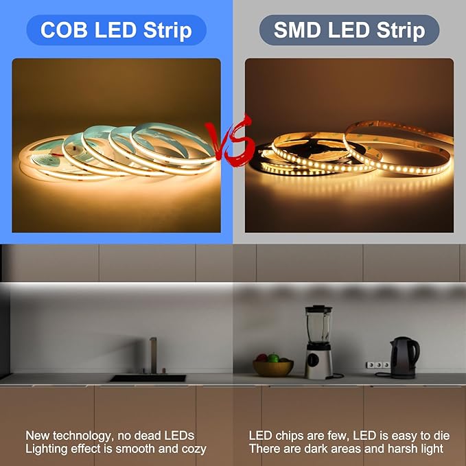 DC 12V COB LED Strip Light, 32.8ft(10M) 3120LEDs CRI 90+ Uniform Glow Flexible LED Tape Lights 3000K for Indoor DIY Bedroom Kitchen Home Decor(No Power Supply)