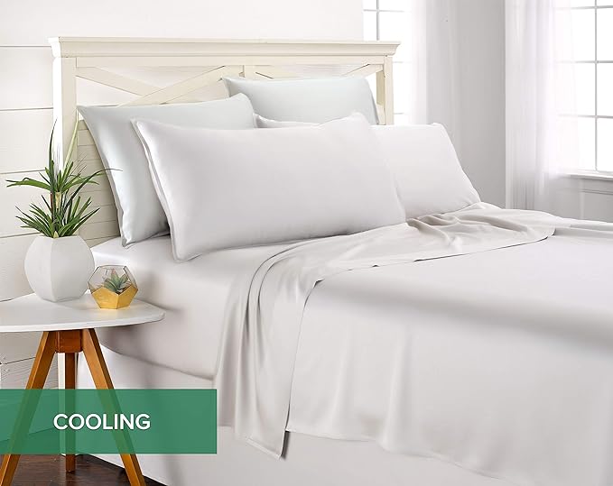 Pure Bamboo Queen Sheets, Genuine 100% Organic Viscose Derived from Bamboo Bed Sheet Set, Luxuriously Soft & Cooling, Double Stitching, 2 Year Quality Promise (Queen, White)