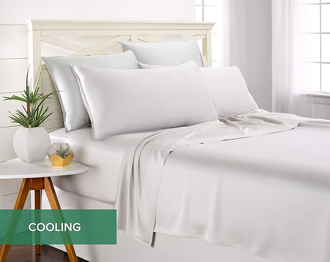 California King Sheets by Pure Bamboo, Genuine 100% Organic Viscose Derived from Bamboo Bed Sheet Set, Soft & Cooling, Double Stitching, Lifetime Quality Promise (California King, White)