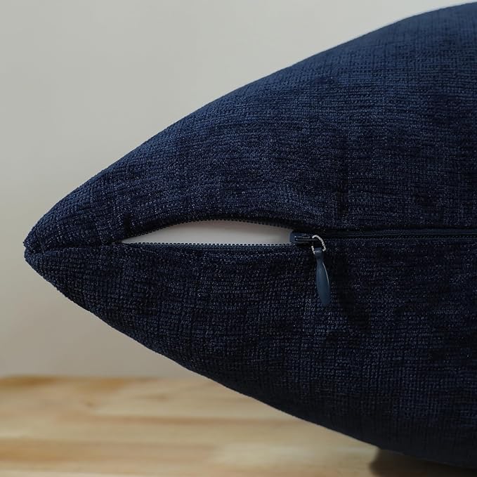 Jeneoo Navy Blue Decorative Throw Pillow Covers Soft Chenille Comfy Square Couch Cushion Cases for Living Room Sofa Decor (Set of 2, 14 x 14 Inches)