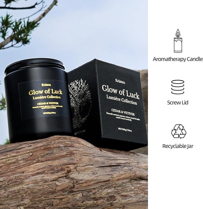 Cedarwood & Vetiver Scented Candle for Men – Manly Luxury Handcrafted Soy Candle, 42H Slow Burning, 7.06oz Black Jar Home Décor, Premium Fragrance Oil, Ideal Candle Gifts for Men