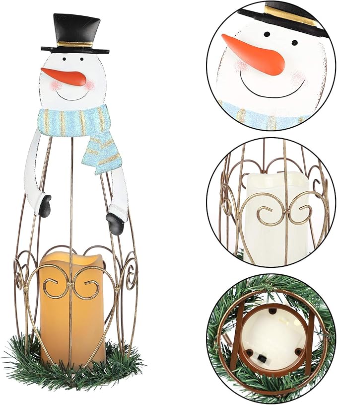 MorTime 2 Pack Christmas Candle Lantern with LED Lights, Metal Lighted Santa Claus Lanterns for Christmas Holiday Home Decorations