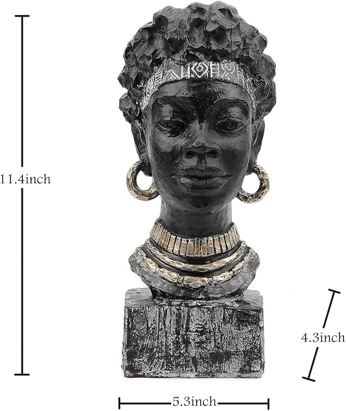 Leekung African Statues and Sculptures for Home Decor,African Figurines Head Statue Decorations for Home,African Art Sculptures Woman Statue Decor for Living Room Antique Black Color