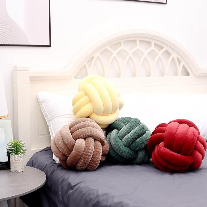 Petrella Knot Pillows Ball Round Throw Pillows Home Decor Cushion Decorative Aesthetic Throw Pillows,Khaki 8inch