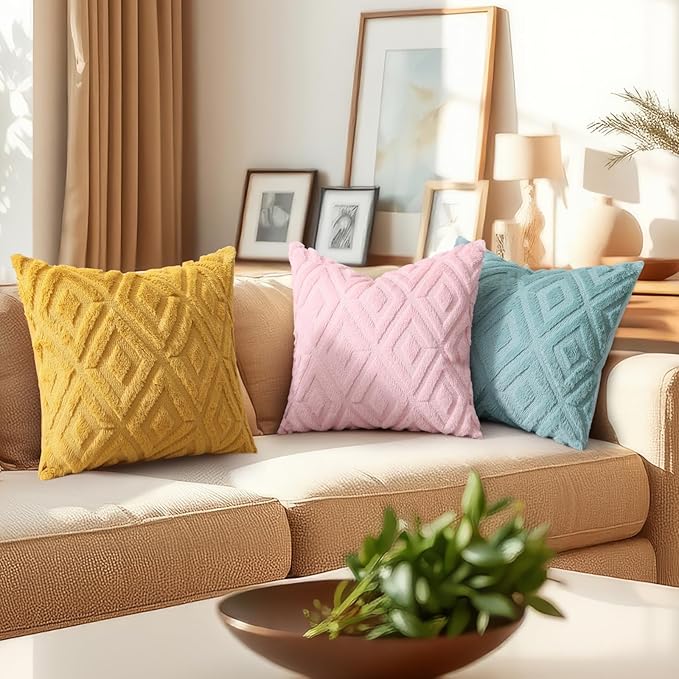 decorUhome Couch Throw Pillow Covers 24x24 Set of 2, Decorative Soft Plush Faux Wool Neutral Accent Pillow Covers for Bed Sofa Living Room, Light Teal