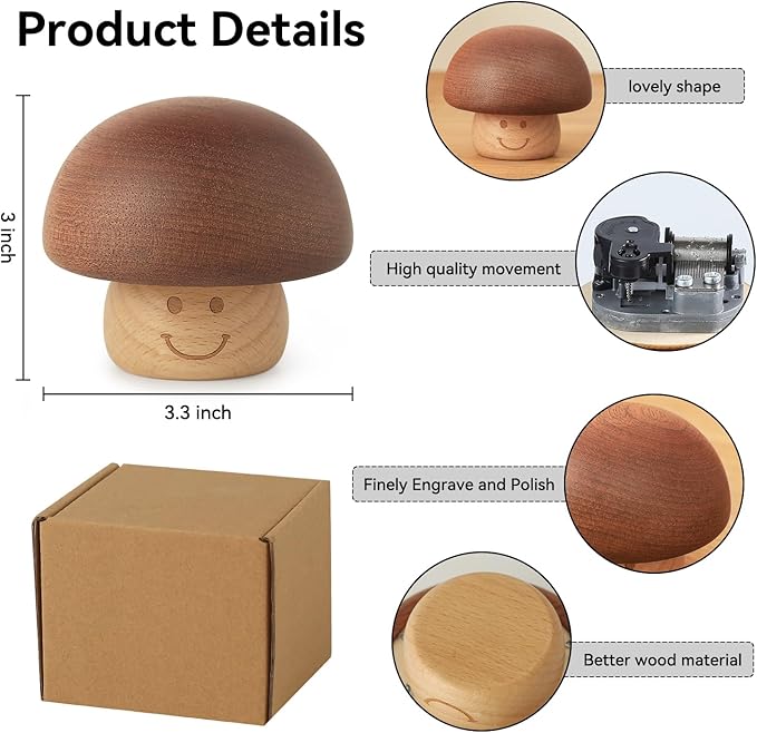 Wood Star Wars Wind up Music Box Antique Cute Mushroom Mechanism mini Musical Gift Home Decoration Crafts for Children Boys Kids Man Christmas, Wedding, Valentines, Birthday