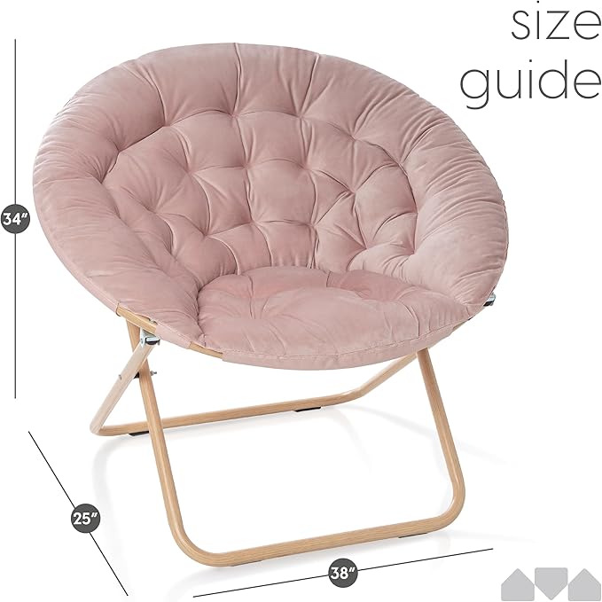 Milliard Cozy Chair/Velour Saucer Accent Chair for Bedroom/X-Large (Pink/Wood-Tone)