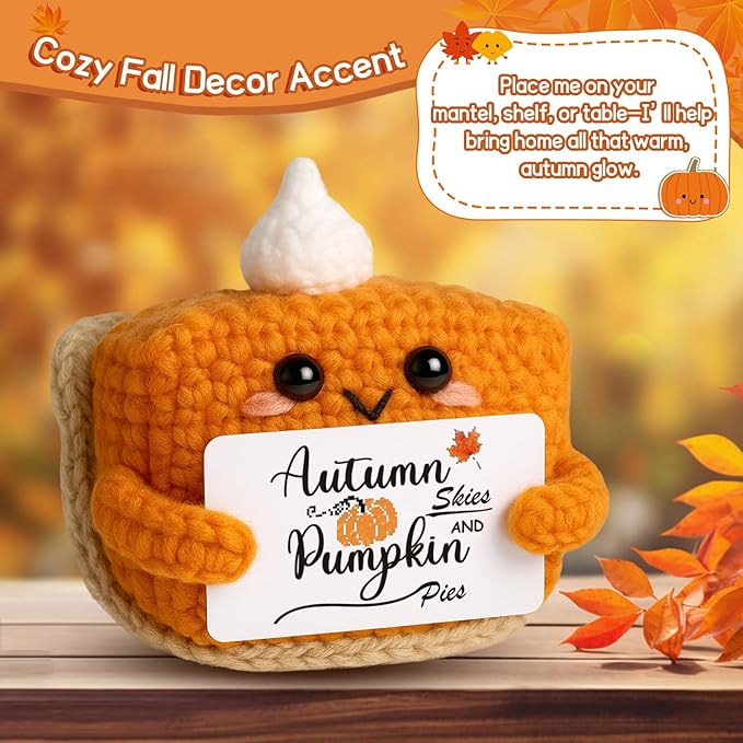Thanksgiving Fall Decor Mini Pumpkin Pie Crochet Doll, Small Autumn Season Holiday Pumpkin Items Plush Gift, Cute Halloween Home Office Indoor Table Decoration, Christmas Stocking Stuffer Ornament