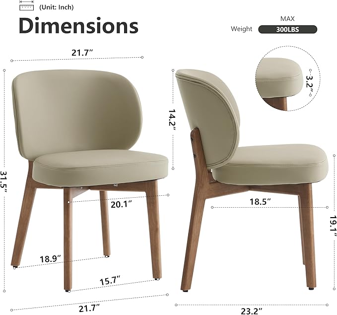 YOUNIKE Dining Chair with High Back Single Mid Century Modern Kitchen Chair Faux Leather Upholstered Armless Accent Chair 20" Wide Padded Seat with Wooden Legs for Dining Living Room Bedroom Khaki