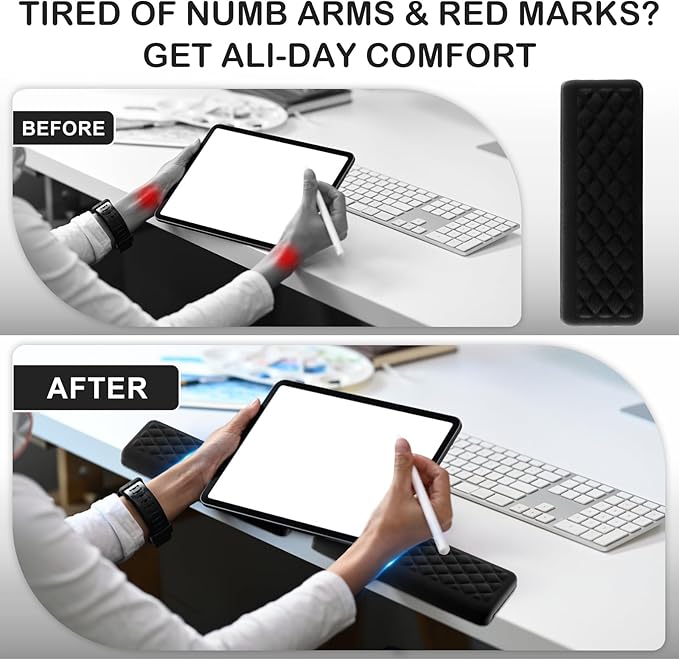 2 Pcs L-Shaped Desk Elbow Pad for Desk, Ergonomic Keyboard Wrist Rest Pad Set, Memory Foam Elbow Support Padding with Non-Slip, Desk Edge Cushion for Computer Office Home (11.8 x 3.9 inch)