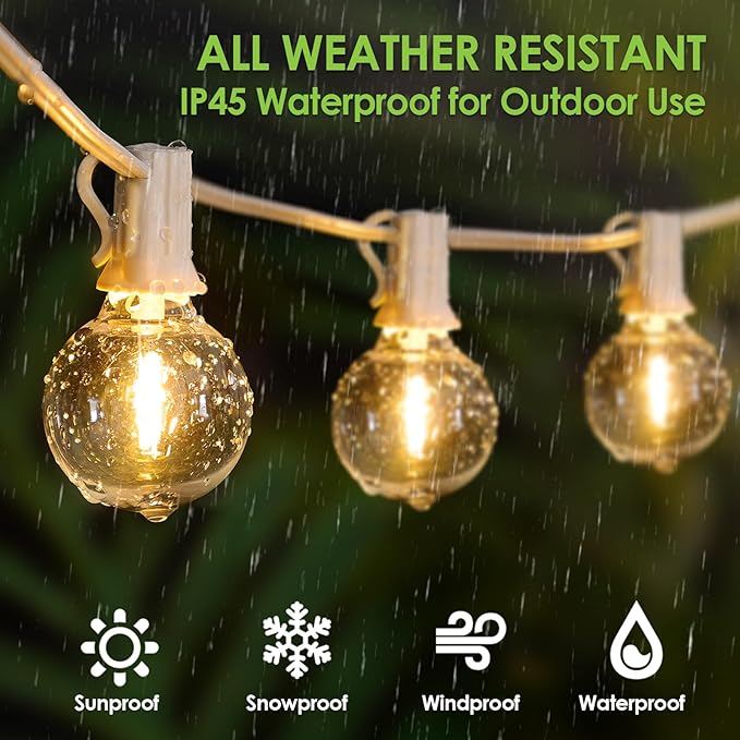 Mlambert 100Ft LED Outdoor String Lights, Dimmable Waterproof G40 Globe Patio Lights with 50+3 2700K Shatterproof Bulbs for Cafe Bistro-White Cord