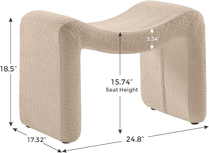 Modern Boucle Ottoman, Vanity Stool Chair, Foot Stool with Wooden Legs Sofa Bench Footstool Extra Seat for Vanity, Makeup Room, Living Room, Entryway, Set 2, Camel