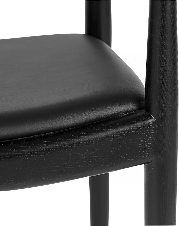 Tomile Upholstered Dining Chair Kennedy Armchair, Mid Century Modern Kitchen & Dining Chairs with PU Leather Cushion Seat, Hans Wegner Elbow Chair for Living Room Bedroom Office (Black Color)