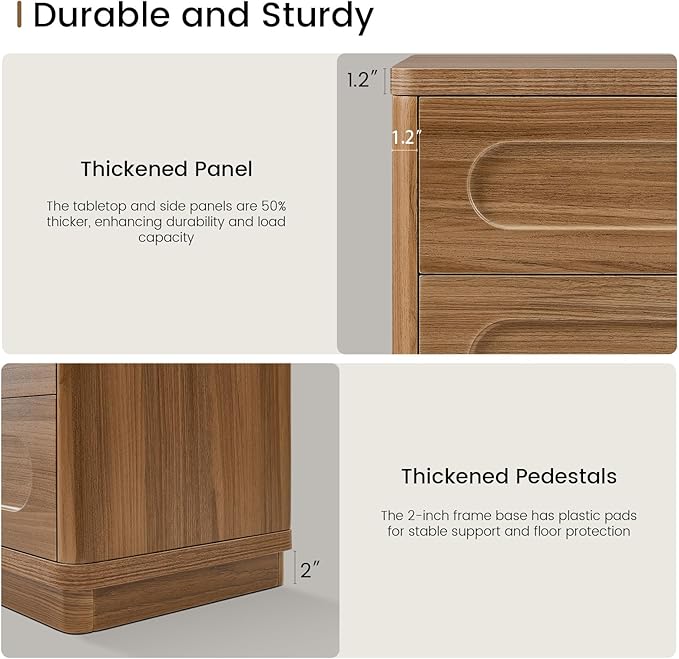 Night Stand Set of 2, Nightstand with 3 Drawers, 21.7"(W) x 15.8"(D) Large Night Stand Bedside Tables for Bedroom, Modern Storage Bedside Table for End Tables, Sofa, Oak Brown