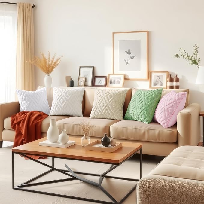 decorUhome Couch Throw Pillow Covers 24x24 Set of 2, Decorative Soft Plush Faux Wool Neutral Accent Pillow Covers for Bed Sofa Living Room, Sage Green