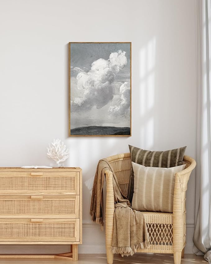 VIYYIEA Vintage Framed Cloud Wall Art Decor, Living Room Bedroom Cloudy Pictures Collage Wall Decor, Framed Canvas Prints Artwork, Retro Abstract Paintings,16x24 Inch