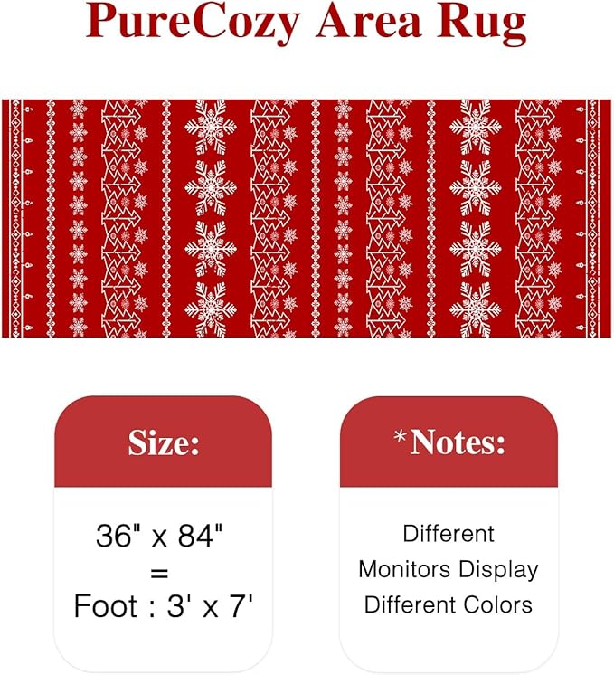Christmas Runner Rug 3x7 Red Washable Carpet Xmas Snowflake Holiday Decor Kitchen Non Slip Soft Low Pile Long Carpet Indoor Throw Rug Laundry Room Living Room Bedroom Dining Room