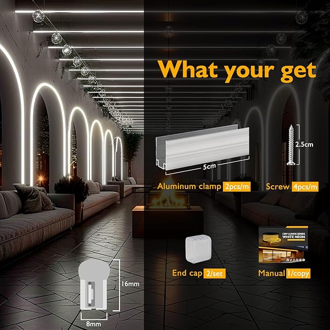 LED Rope Light, 32.8ft Dimmable Commercial LED Neon Strip Light Outdoor Waterproof,ETL Listed 5000K Cool White LED Neon Rope Lights for Supermarket,Building,Celebration,110v