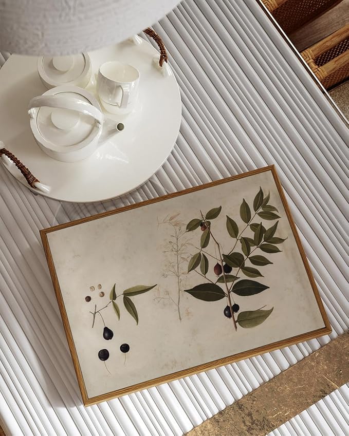 VIYYIEA Botanical Framed Wall Art, Plant Vintage Art Decor Room Aesthetic, 12x16 Inch Canvas Print Artwork, Watercolor Still Life Painting Wall Decor for Bedroom Bathroom Office