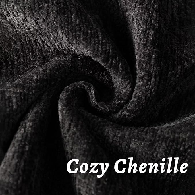 Black Decorative Throw Pillow Covers 16x16 Inch Set of 2 Cozy Soild Chenille Cushion Cases Soft Textured Square Couch Pillows Cover Boho Accent Farmhouse Pillowcases for Sofa Bed