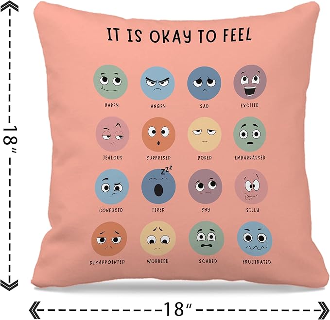 Nogrit Calming Corner, Mental Health Pillowcase Pink-Orange Pillow Cover, Counseling Office Must Haves Decor for Home Mental Health Counselor Gifts, Calming Corner Pillow Covers 18x18