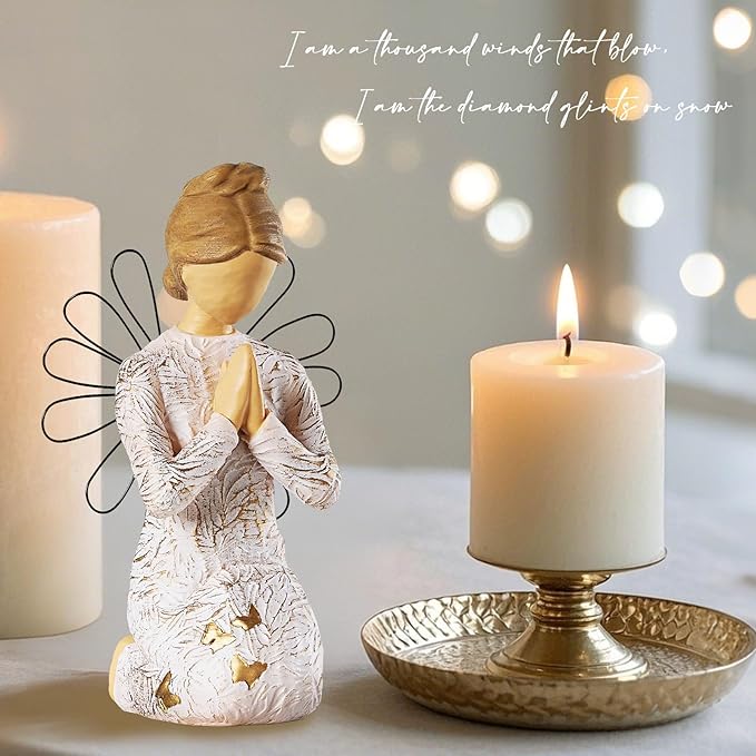 Sympathy Angel Figurines for Loss of Loved Ones Angel Statues Home Decor Serenity Prayer Gifts for Women Resin Sculpted Hand-Painted Figure Bereavement Gift Praying Hands Statue