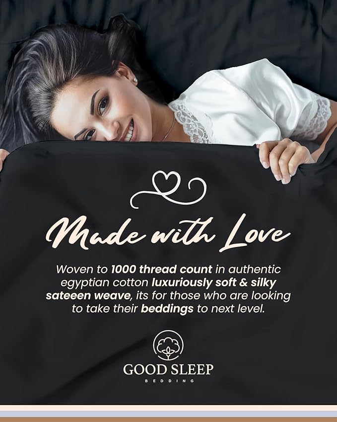 Good Sleep Bedding King Size Sheets Set Deep Pockets - 4 Pc, 1000 TC King Sheet Set, 100% Egyptian Cotton Bedsheets King Size Bed, Soft & Breathable King Size Sheets, FIts Upto 16 Inch - Black