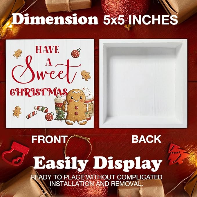 Christmas Kitchen Decorations, Hot Cocoa Wooden Sign Gingerbread Decor, Farmhouse Christmas Wooden Block Sign, Christmas Home Decor for Table Shelf 5 x 5 Inch